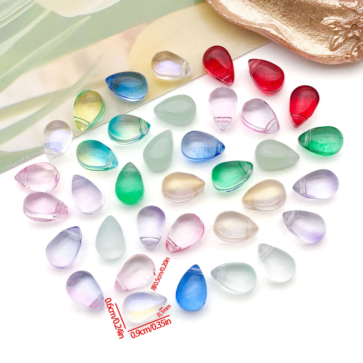 6x9mm Glass Teardrop Charm Pendants