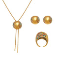 Hollow Hemisphere Zircon Necklace Ring Stud Jewelry Set view 5