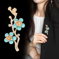 Aqua Green Plum Blossom Enamel Metal Brooch Pin for Jackets and Lapels view 3