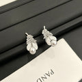 Silver Leaf and White Pearl Look Small Stud Earrings view 4