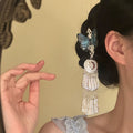 Blue Butterfly Silver Filigree Long Tassel Duckbill Hair Clip view 3