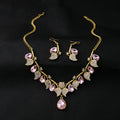Gold Leaf Crystal Necklace Earring Jewelry Sets Three Colors view 4