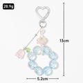 Blue Iridescent Bead Ring Keychain Silver Heart Clasp Flower view 3