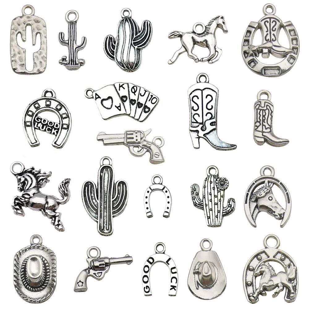 Zinc Alloy Western Cowboy Horseshoe Hat Cactus Charm Pendant for DIY Bracelet Jewelry