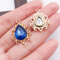 Glass Rhinestone Teardrop Charm Pendant with Lace Edge for DIY Earrings Necklace