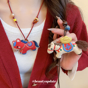 Beaded Horse Pendant Cord Necklace In Two Colors Pendant Jewelry