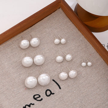 White Pearl Look Round Stud Earrings in Three Sizes