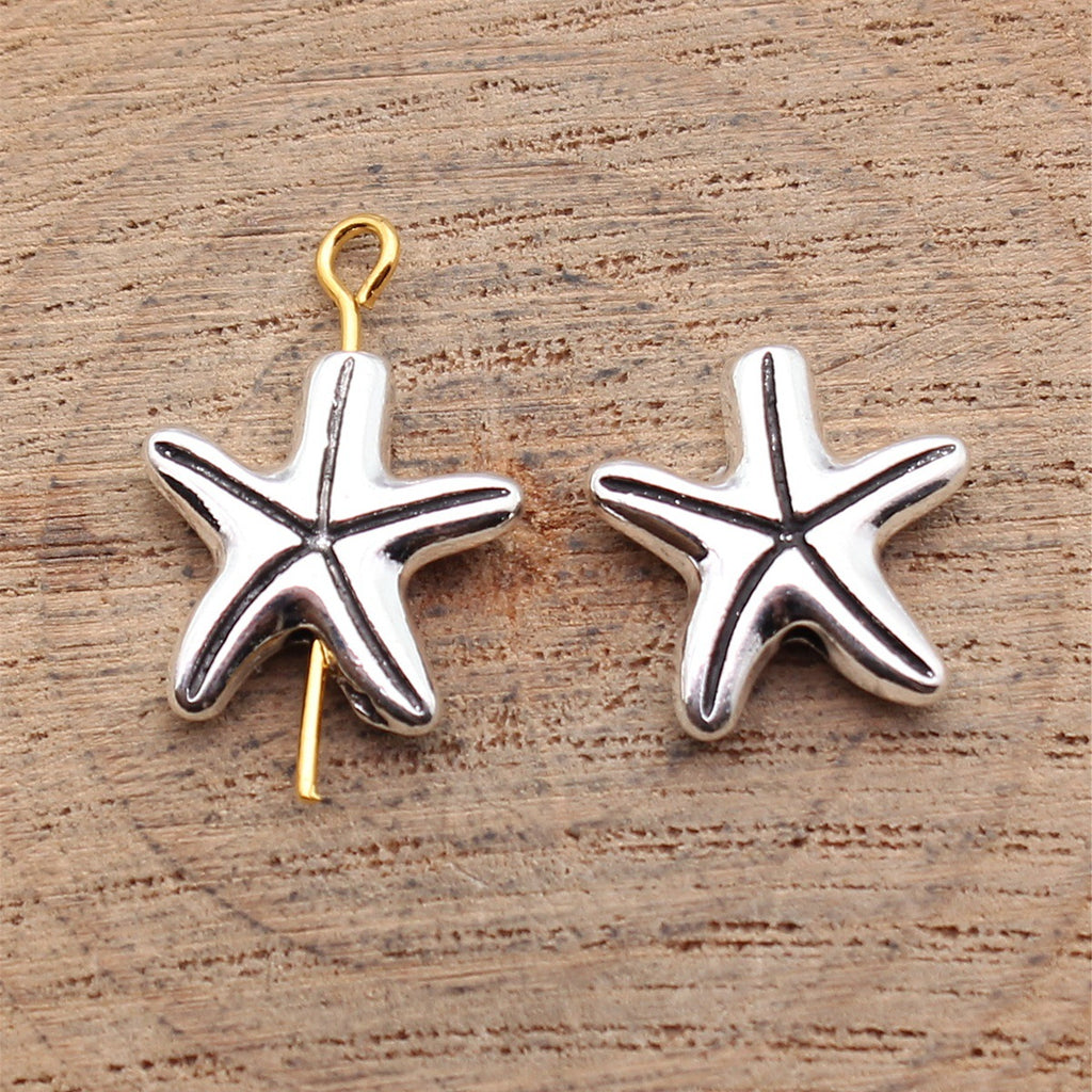 14x13mm 1.4g Antique Silver Zinc Alloy Starfish Small Hole Loose Metal Beads for Ocean Bracelet DIY