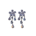 Silver Tone Flower Crystal Necklace And Earrings With Teardrop Fringe view 5