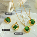 Gold Green Crystal Stud Earrings Geometric Metal Frames view 2