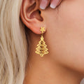 Cutout Christmas Tree Star Stud Dangle Earrings Stainless Steel view 4