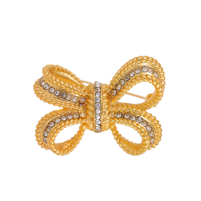 Ribbon Bow Crystal Metal Brooch Pin 4.2 x 3.2 cm for Jackets and Lapels