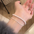 Silver Pearl Rhinestone Double Layer Adjustable Bracelet view 4