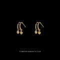 Gold Double Hoop Dual Heart Charm Stud Earrings Pair view 1