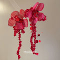 Red Fabric Flower Clip Earrings with Beaded Fringe view 2
