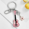 Guitar Shaped Charm Keychain With Star And Flower Pendants view 4