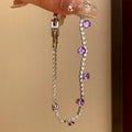 Silver Tennis Bracelet Dangle Round Crystals Five Colors view 1