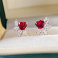 Red Heart Clear Marquise Cluster Stud Earrings Silver view 3