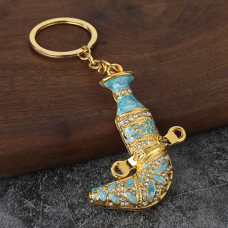 Colorful Enamel Dagger Rhinestone Keychain, Metal Knife Charm Pendant