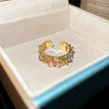 Gold Enamel Flower Open Band Ring Pink Blue Accents view 6