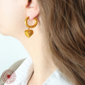 Heart Charm Huggie Hoop Earrings Gold Or Steel Finish view 3