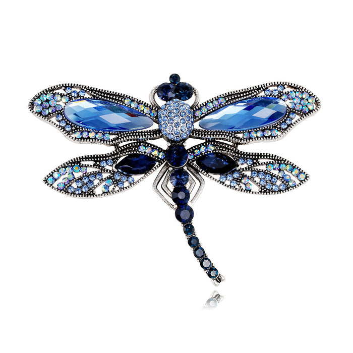 Blue Silver Tone Dragonfly Crystal Metal Brooch Pin