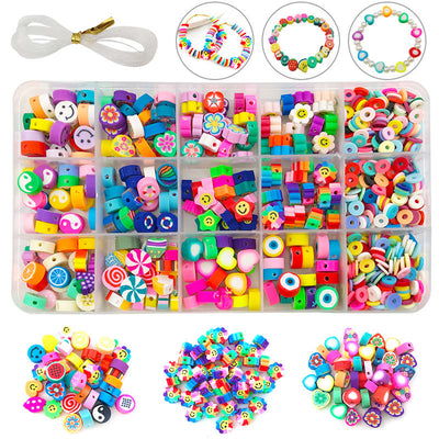 Multicolor assorted shape beads arranged on a light background