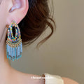 Multicolor Crystal Fringe Drop Earrings in Gold Tone view 4