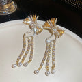 Crystal Bow Pearl Tassel Statement Drop Earrings Fashion Jewelry view 6