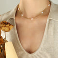 Gold Curb Chain Freshwater Pearl Station Necklace Collar view 4