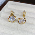 Square Crystal Huggie Clip On Earrings In Two Tones view 7
