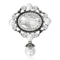 Vintage Oval Crystal Pearl Drop Brooch Gold Silver Two Tones view 1