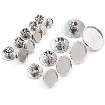 Round Flat Pad Pin-Back Brooch Blanks in a Silver Tone