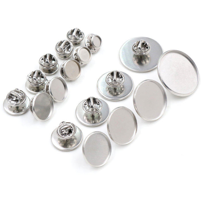 Round Flat Pad Pin-Back Brooch Blanks in a Silver Tone