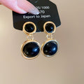 Gold Black Round Resin Bezel Drop Earrings Stud Set view 6