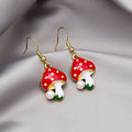 Red Spotted Mushroom Novelty Gold Hook Drop Earrings view 4