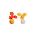 Orange Red and Yellow Mismatched Flower Ball Stud Earrings view 5