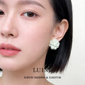 Mint Green Pearlescent Camellia Flower Stud Earrings view 2
