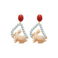 Red And White Rabbit Drop Earrings With Blue Pearl Frames view 5
