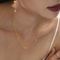 Gold Fluted Flower Station Necklace Drop Earrings Set view 4