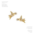 Gold Pave Crystal Flying Bird Flower Stud Earrings view 1