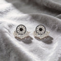 Antique Silver Black Medallion Pearl Look Fringe Earrings view 2