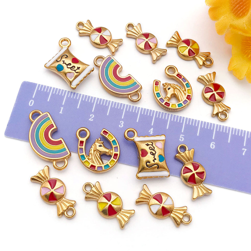 Enamel Stainless Steel Bow Candy Cowboy Horse Head Butterfly Charm Pendant for Necklace Keychain