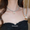 Gray Pearl Crystal V Front Large Pearl Pendant Necklace view 1