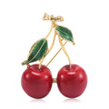 Red Cherry Brooch with Green Enamel Leaves for Jackets and Scarves view 1