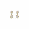 Iridescent Rose Stud Pearl Oval Drop Earrings Gold Frame view 5