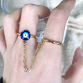 Gold Tone Chain Linked Blue Evil Eye Double Open Ring view 2