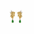 Green Floral Leaf Gold Tone Long Dangle Stud Earrings view 5