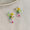 Multicolor Flower Cluster Drop Earrings Pearl Stud Tops view 1