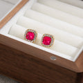 Fuchsia Square Crystal Look Border Small Stud Earrings view 3